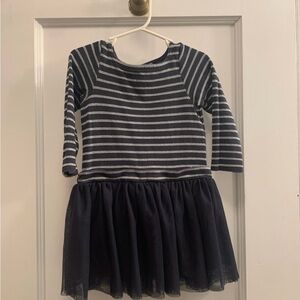 Petit Bateau Blue and Silver Long Sleeve Tulle  Dress
